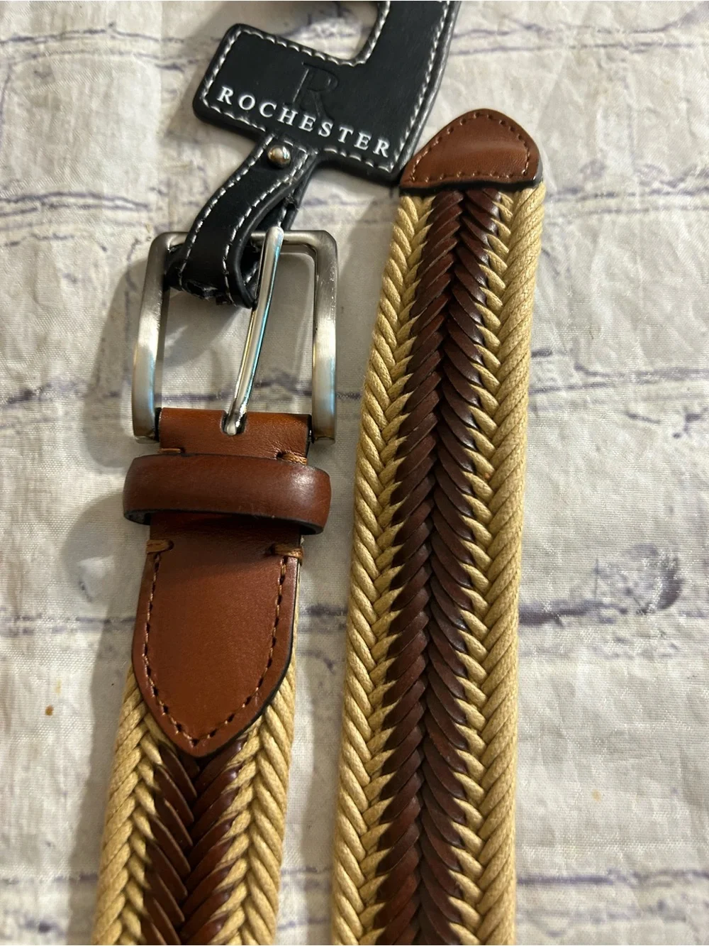 COLUMBIA COTTON WEBBING LEATHER TRIM BROWN/TAN ROCHESTER BROWN/TAN BELTS 42/44